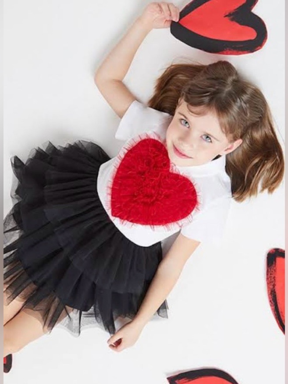 Simonetta Kids Girl’s Collared Ruffle Heart Layered Tulle Tutu Dress, Size 10Y